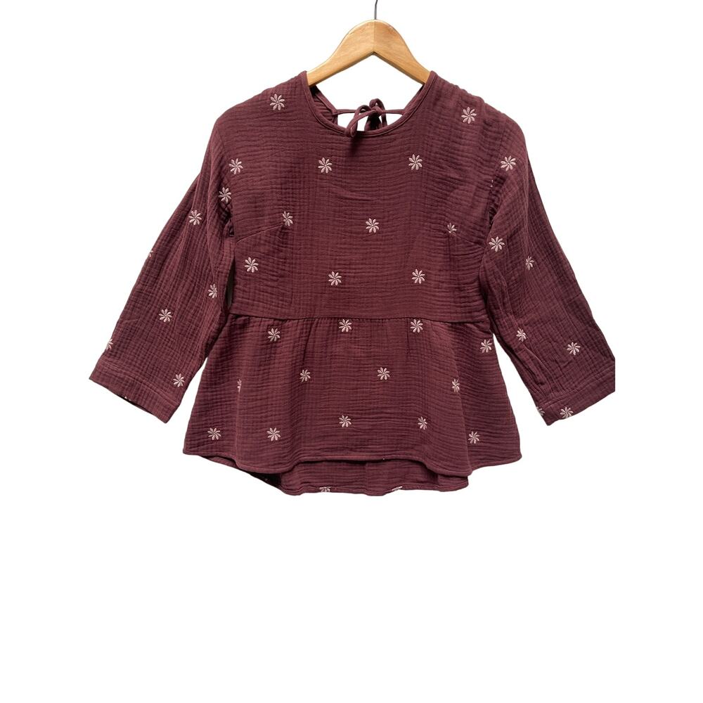 Madewell Mulberry Embroidered Lightspun Peplum Open Back Top Blouse NWT Size XXS